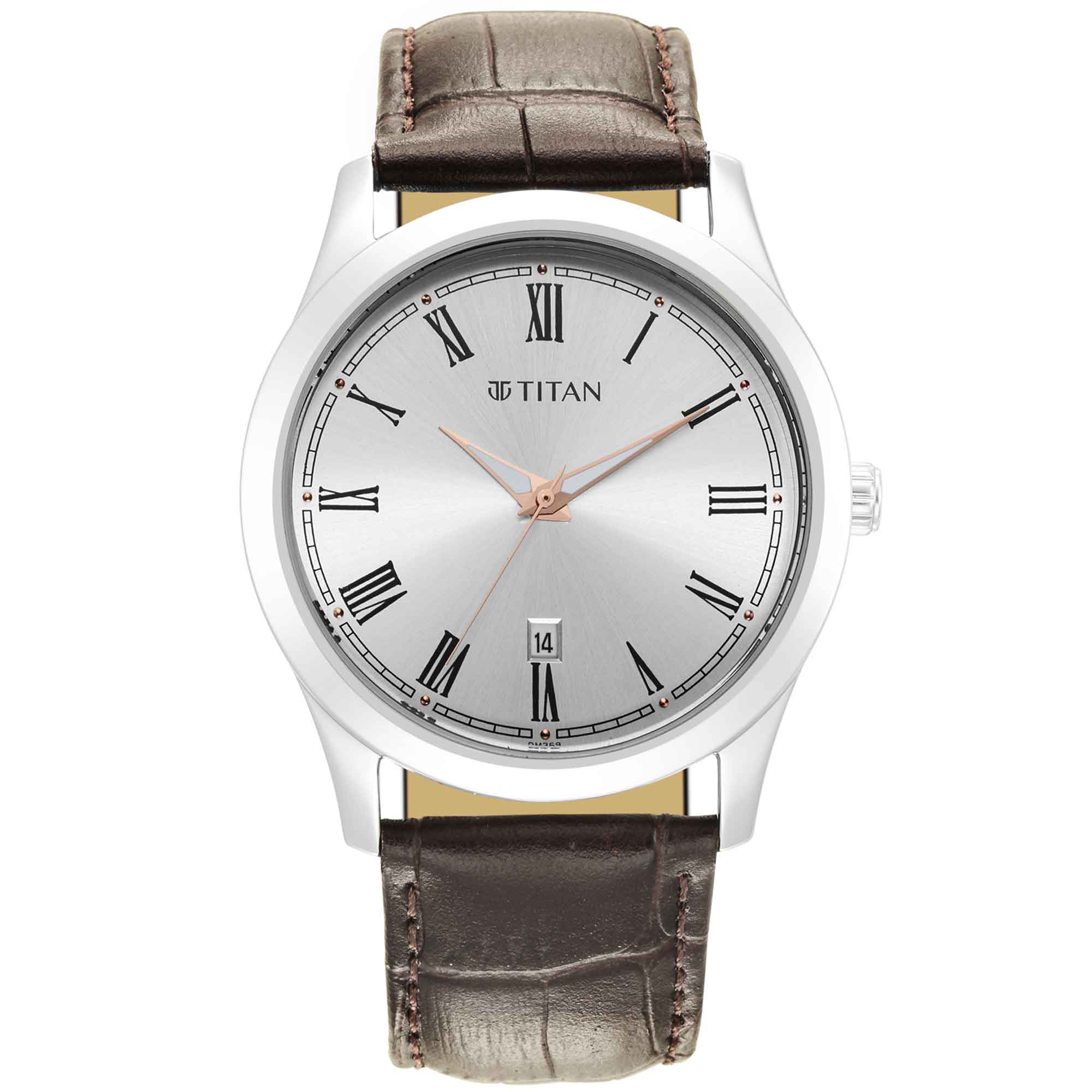 Titan Trendsetters Silver White Dial Analog Leather Strap watch for Men - Image 2