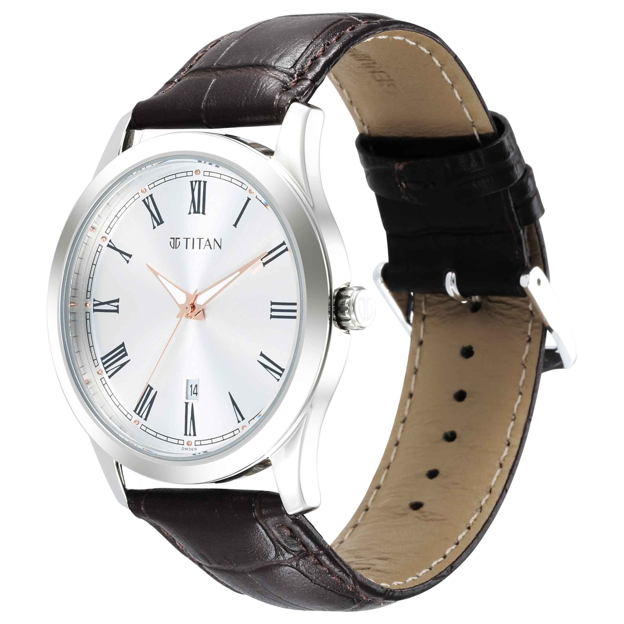 Titan Trendsetters Silver White Dial Analog Leather Strap watch for Men - Image 4
