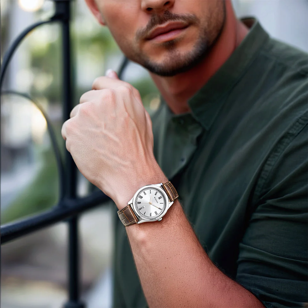 Titan Trendsetters Silver White Dial Analog Leather Strap watch for Men - Image 6