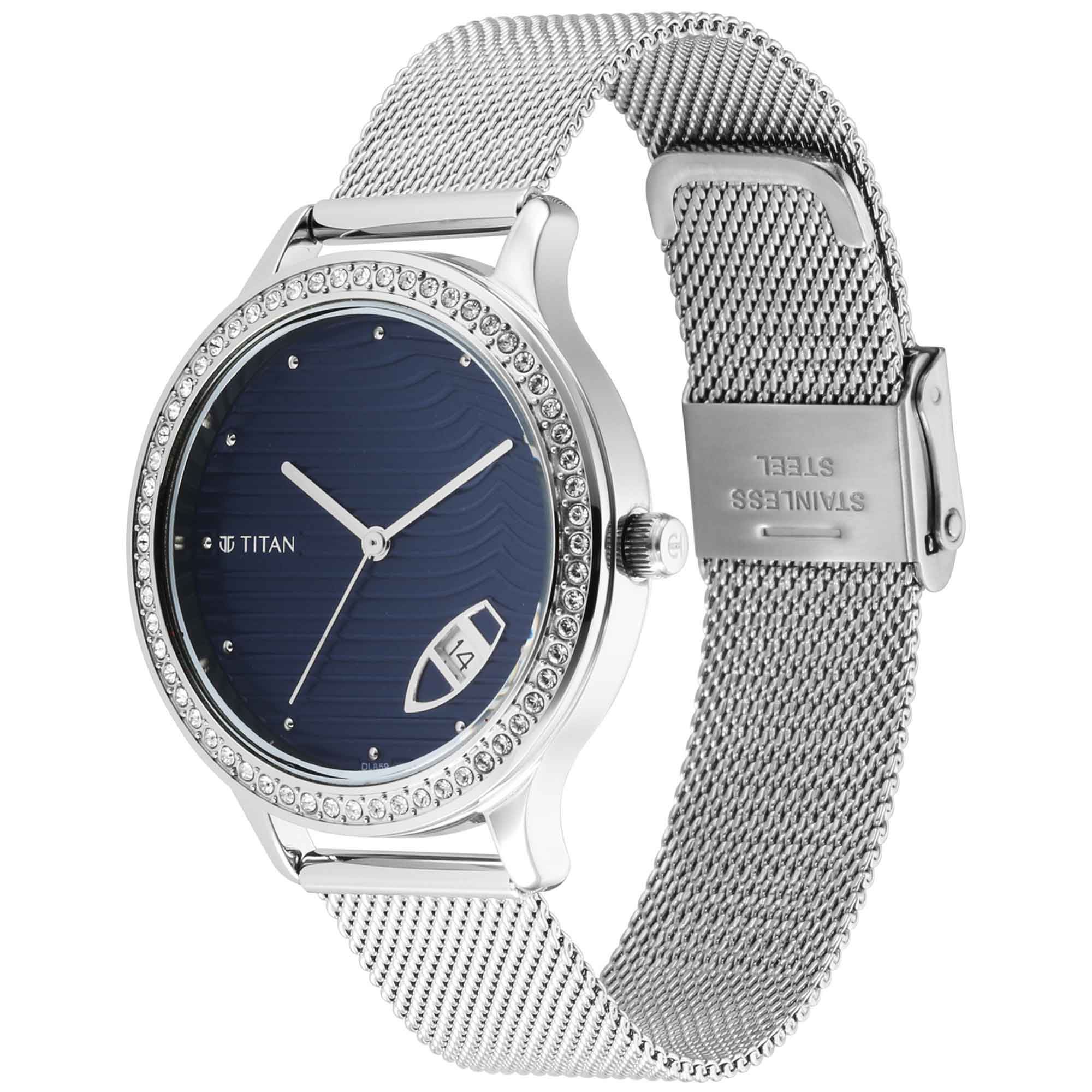Titan Wander Dark Blue Dial Analog Stainless Steel Strap watch for Women - Image 4