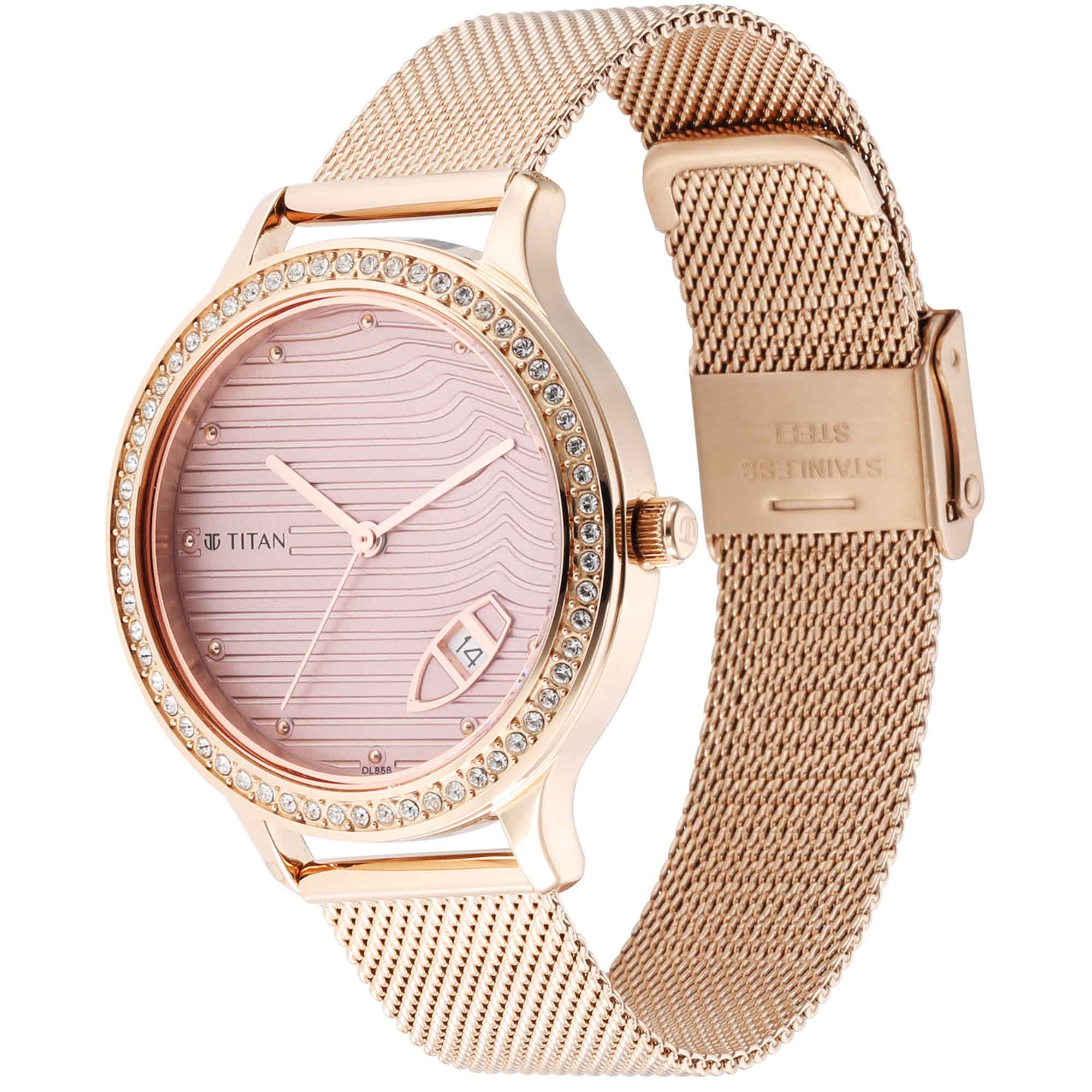 Titan Wander Light Brown Dial Analog Stainless Steel Strap Watch for Women - Image 4