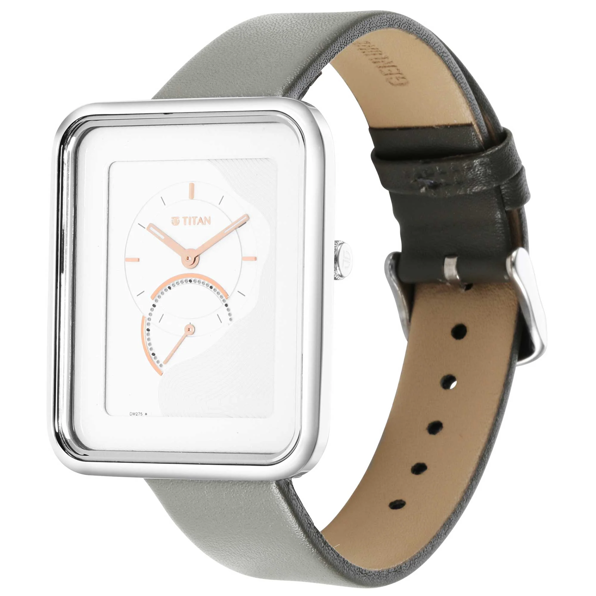 Titan Wander Silver White Dial Analog Leather Strap Watch for Women - Image 4