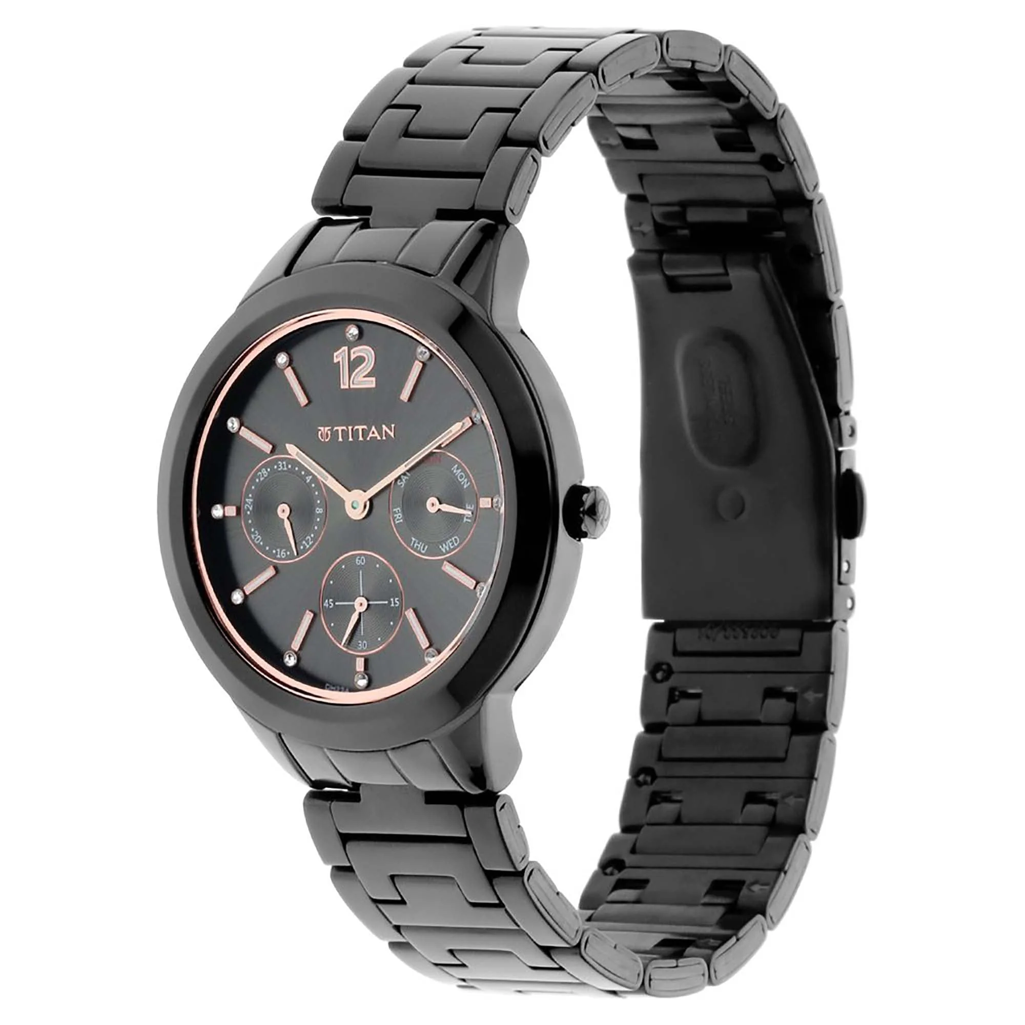 Titan Workwear Anthracite Dial Analog with Day and Date Stainless Steel Strap Watch for Women - Image 3
