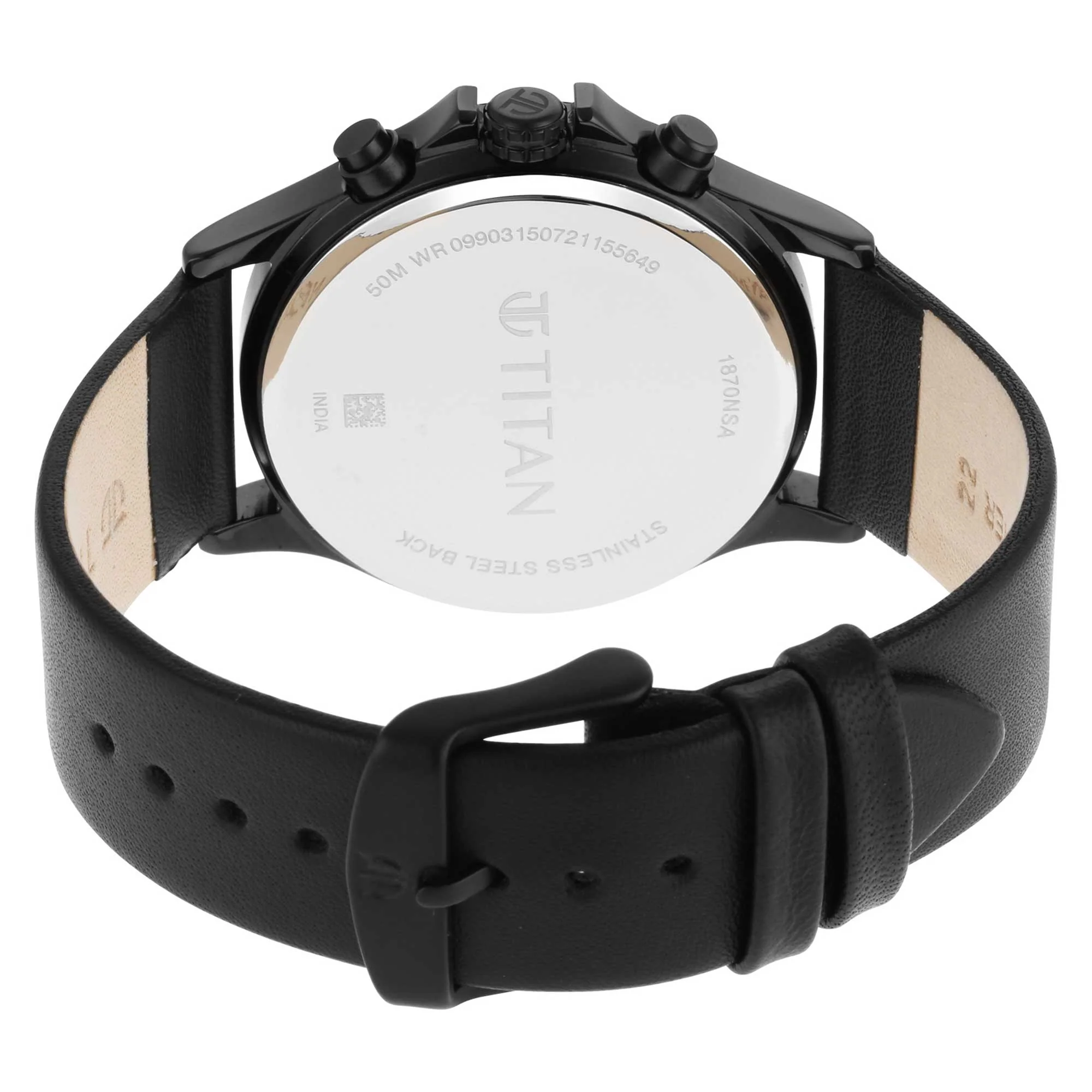Titan Workwear Black Dial Dual Time Leather Strap watch for Men - Image 4