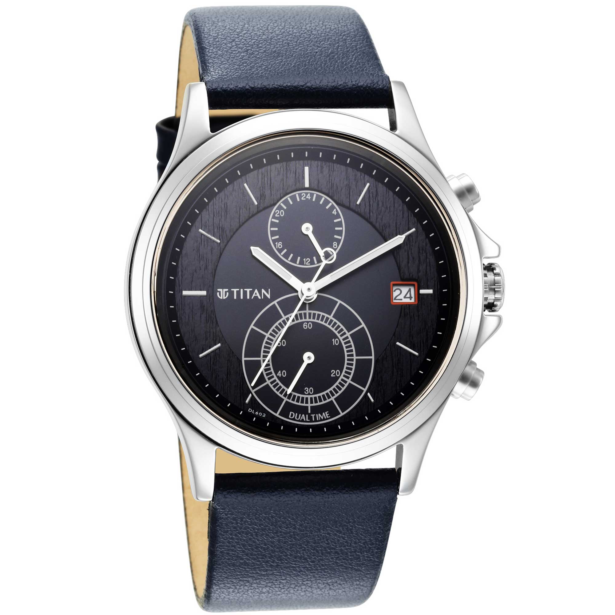 Titan Workwear Blue Dial Dual Time Leather Strap watch for Men - Image 2