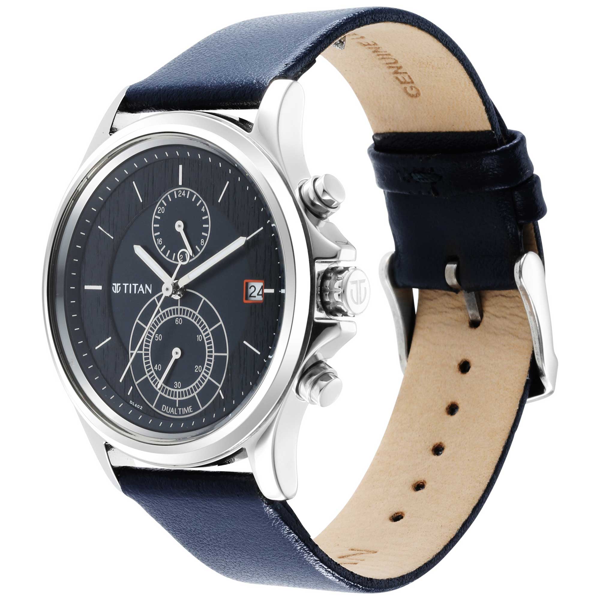 Titan Workwear Blue Dial Dual Time Leather Strap watch for Men - Image 3