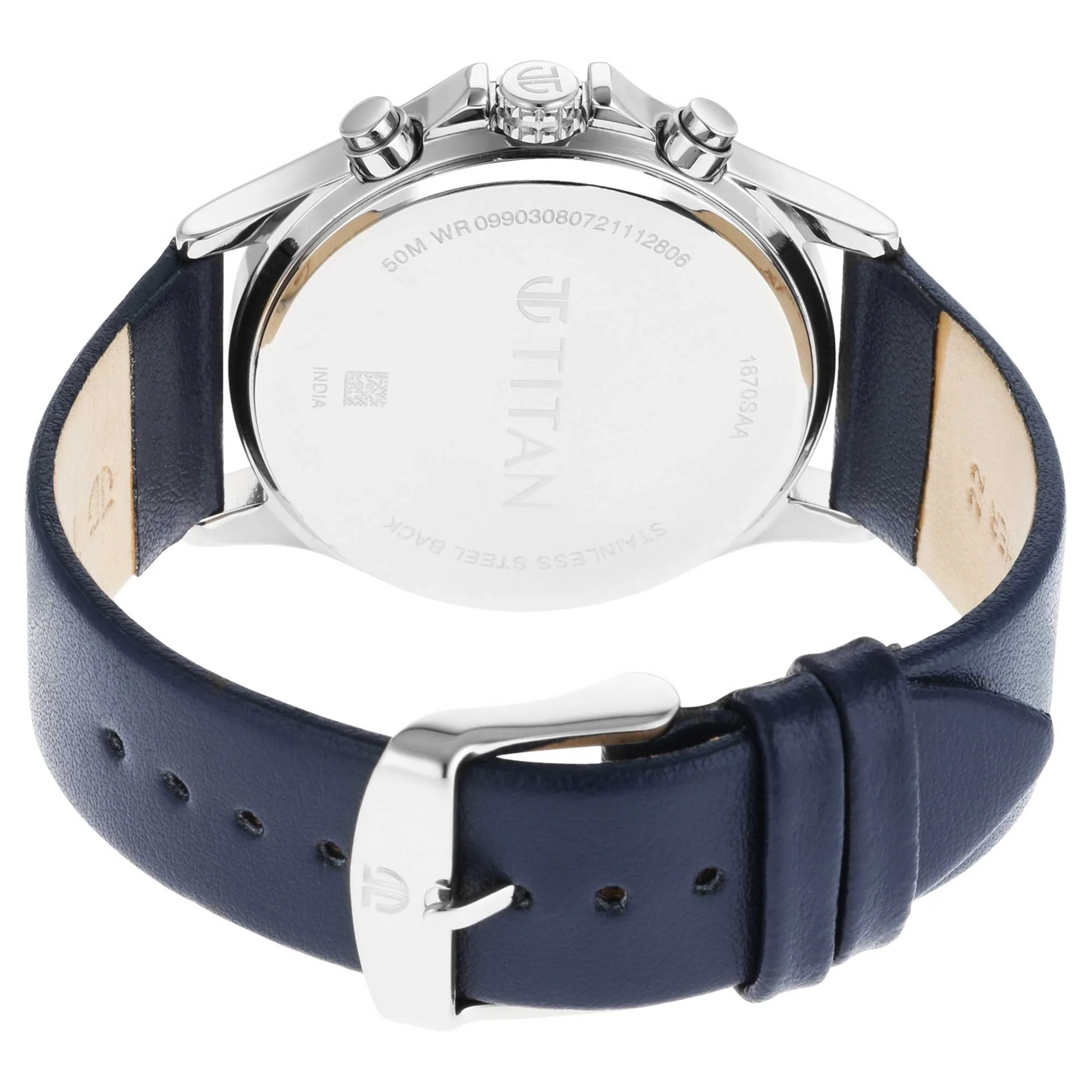 Titan Workwear Blue Dial Dual Time Leather Strap watch for Men - Image 5