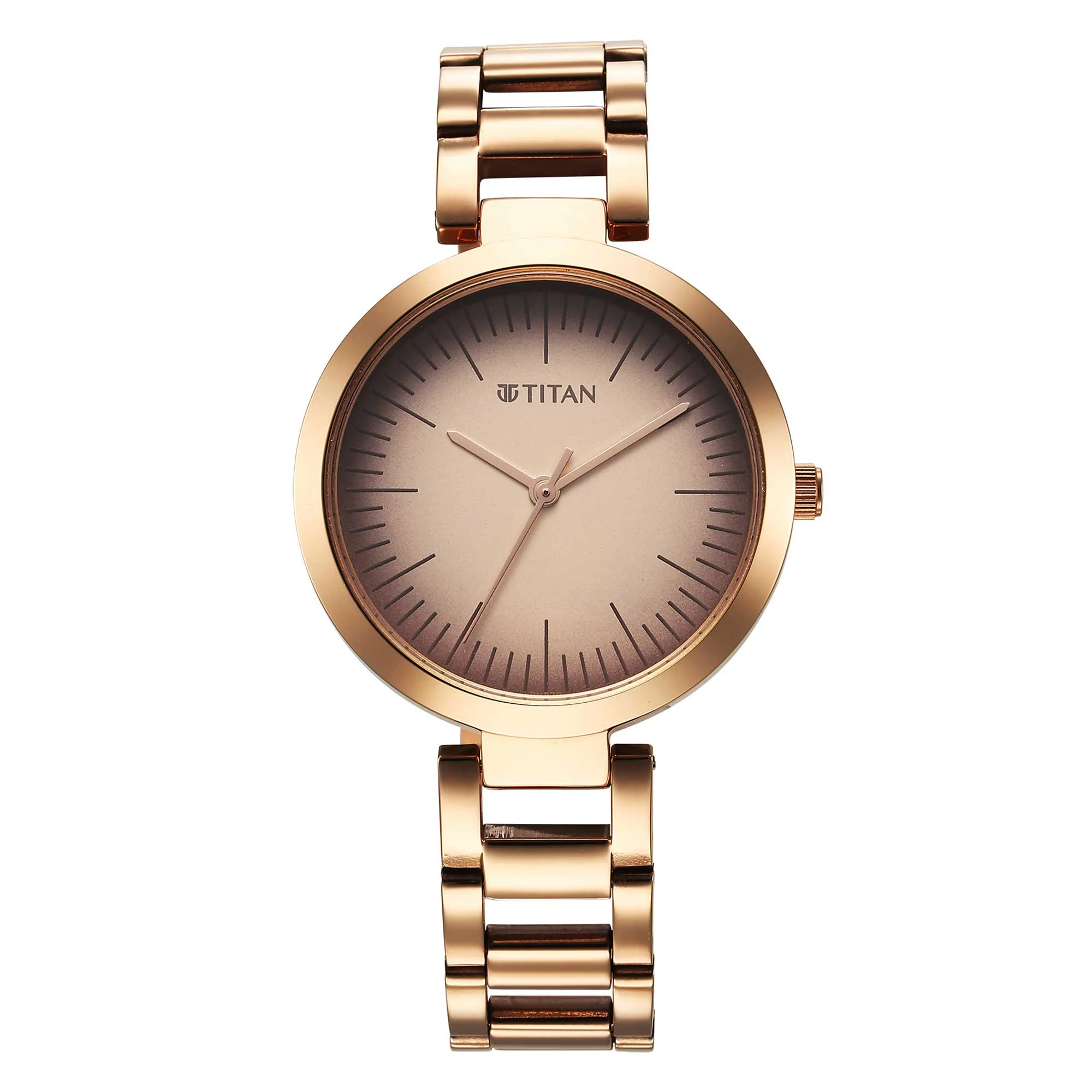 Titan Workwear Quartz Analog Beige Dial Rose Gold Stainless Steel Strap Watch for Women - Image 2