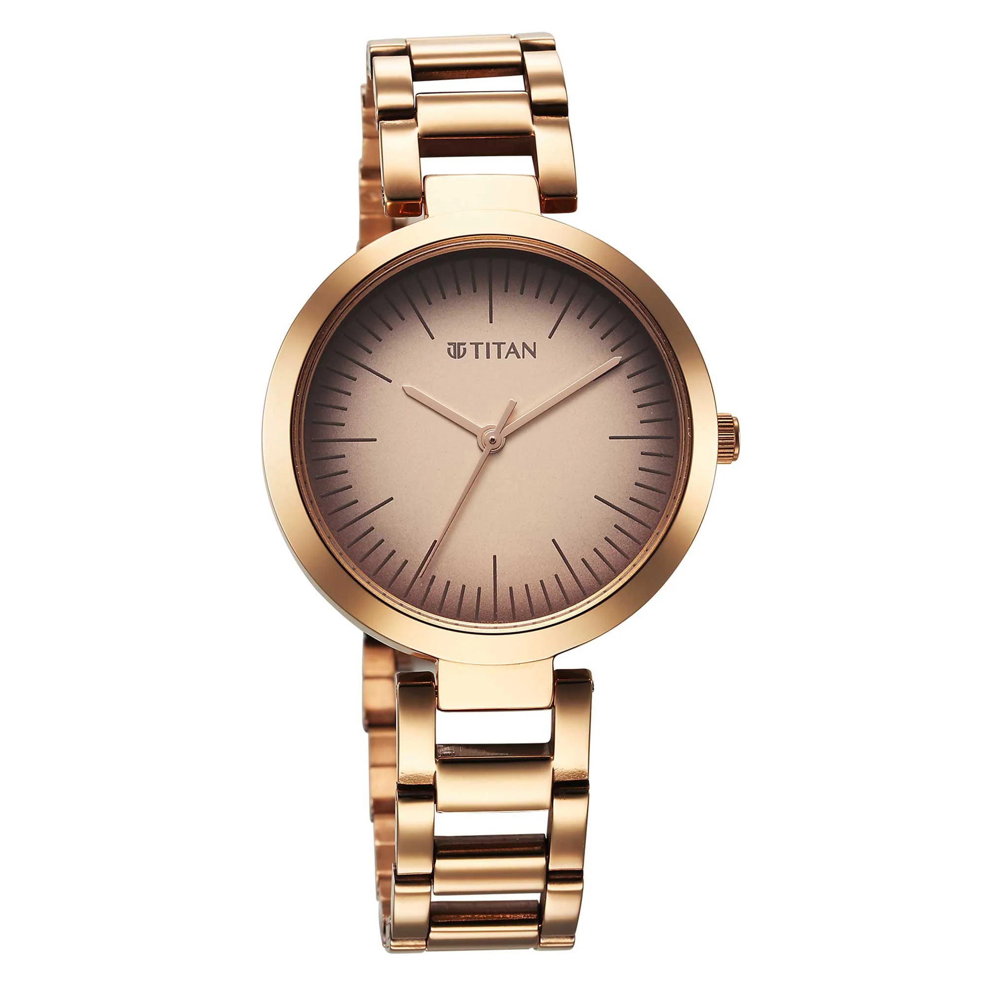 Titan Workwear Quartz Analog Beige Dial Rose Gold Stainless Steel Strap Watch for Women - Image 3
