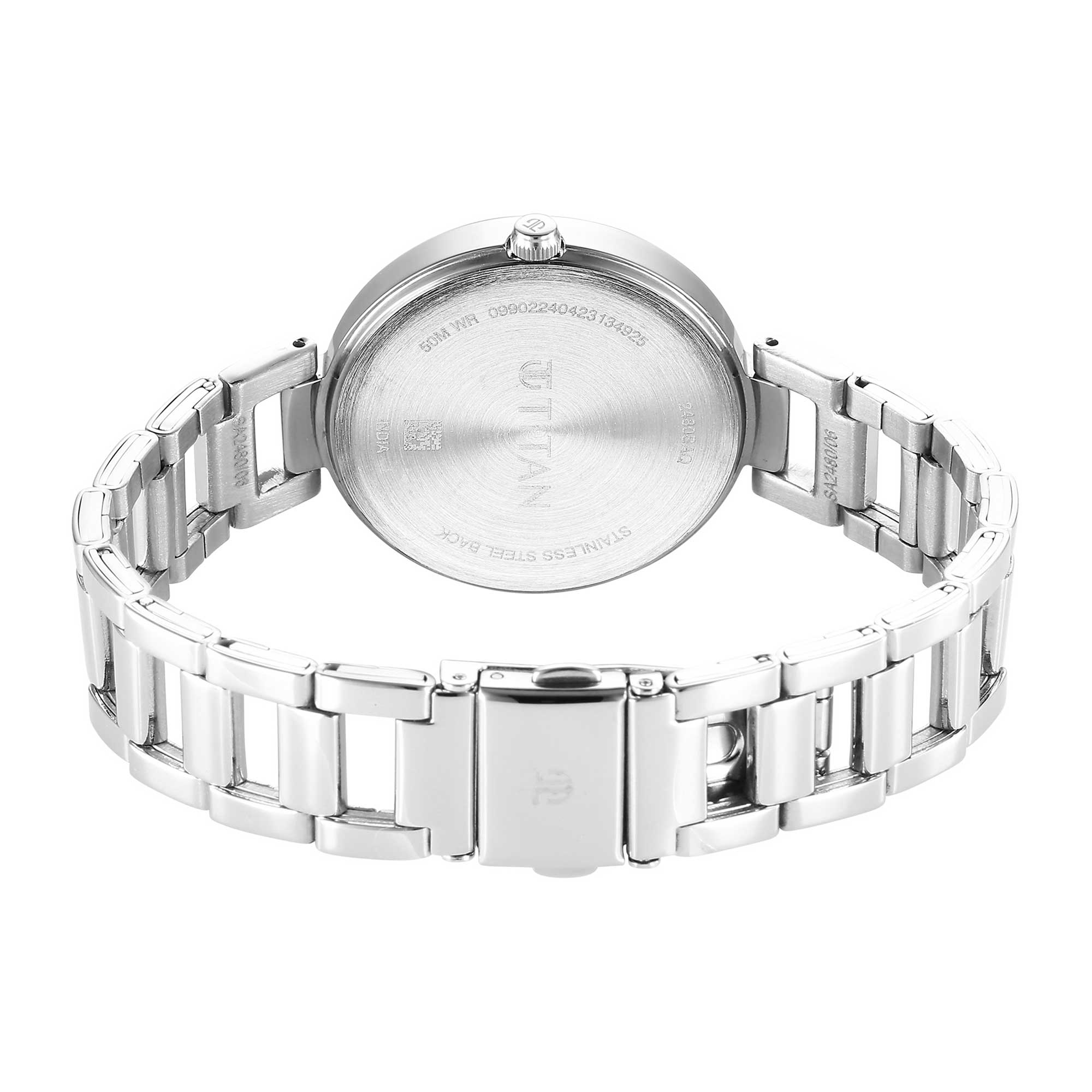 Titan Workwear Quartz Analog Black Dial Silver Stainless Steel Strap Watch for Women - Image 6
