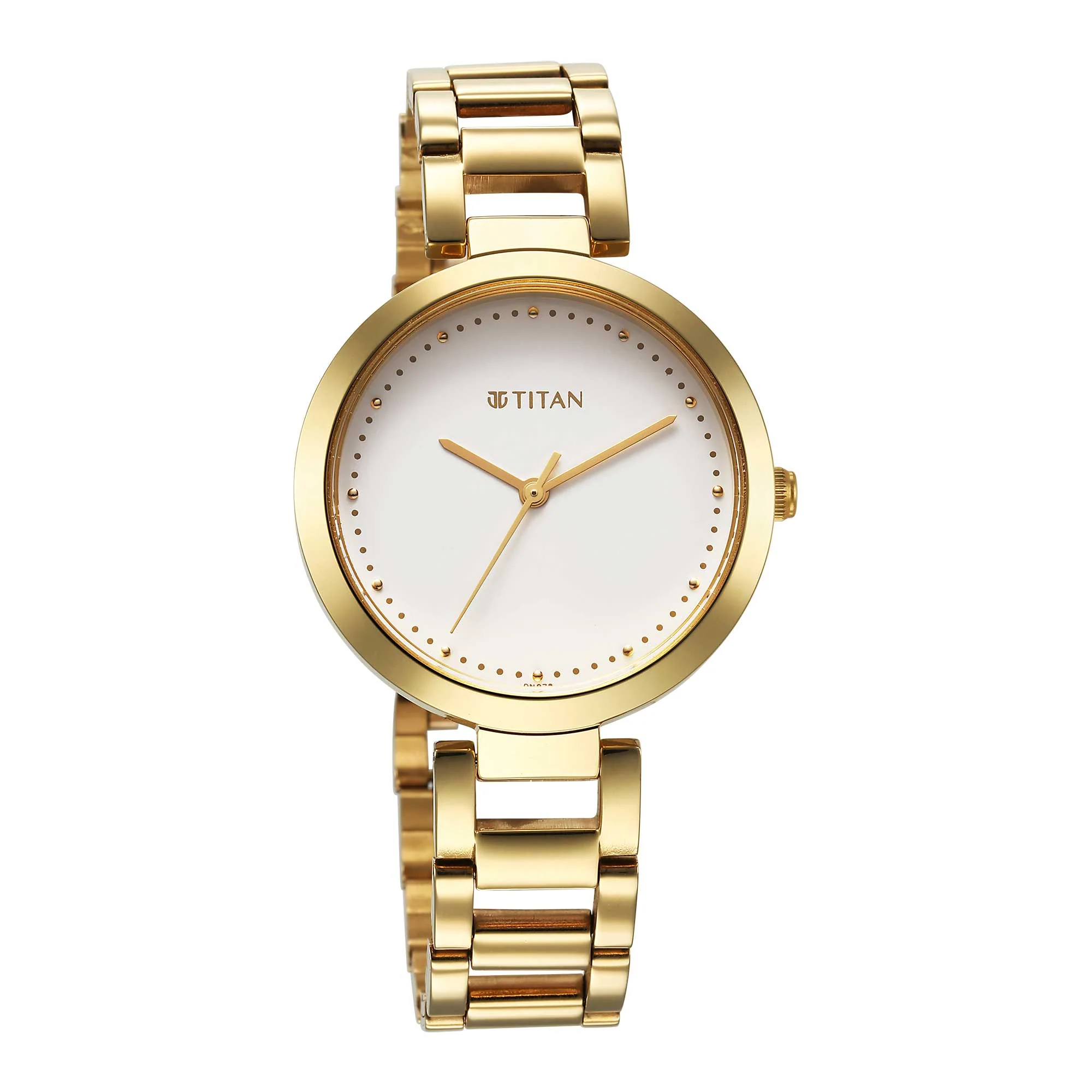 Titan Workwear Quartz Analog White Dial Golden Stainless Steel Strap Watch for Women - Image 3