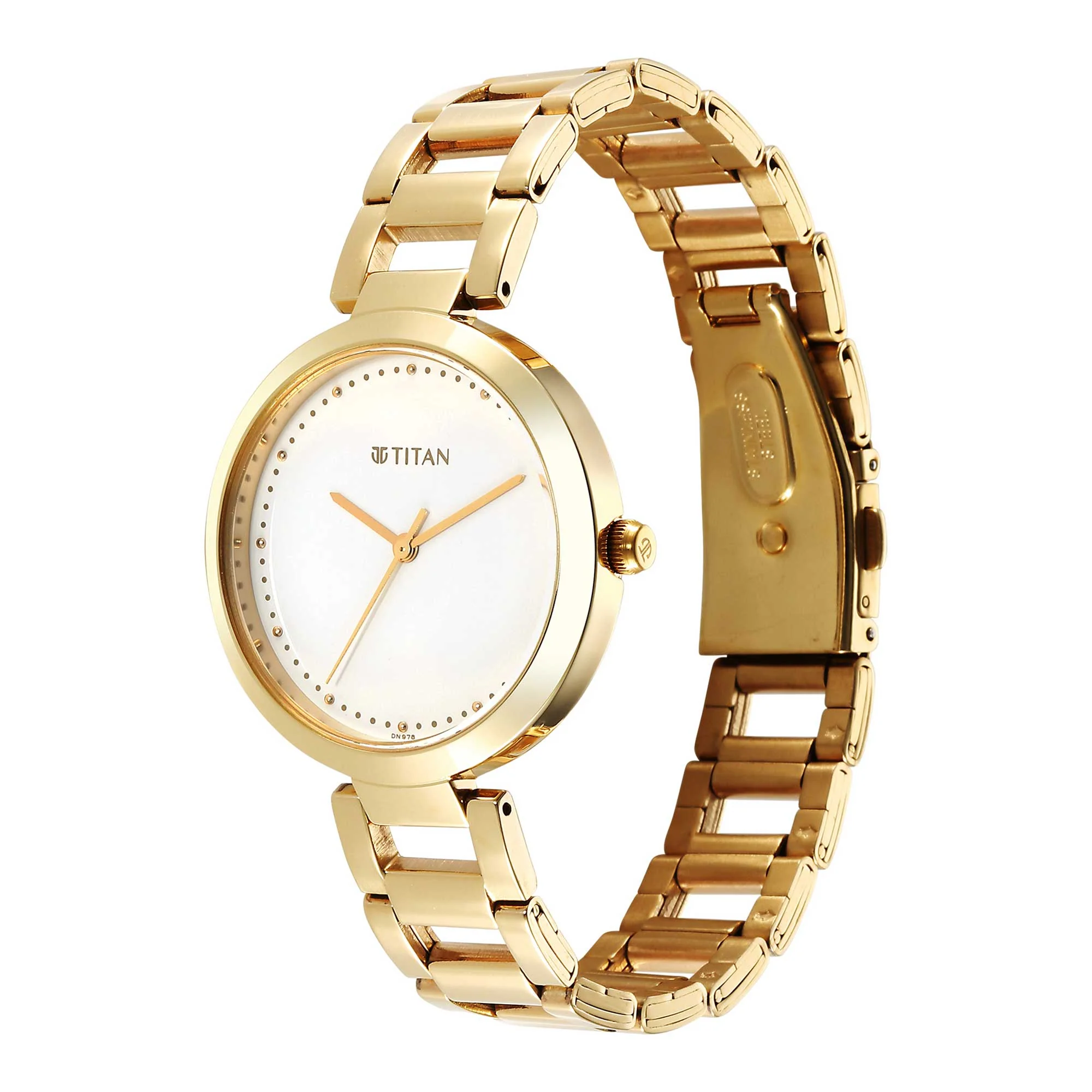 Titan Workwear Quartz Analog White Dial Golden Stainless Steel Strap Watch for Women - Image 4
