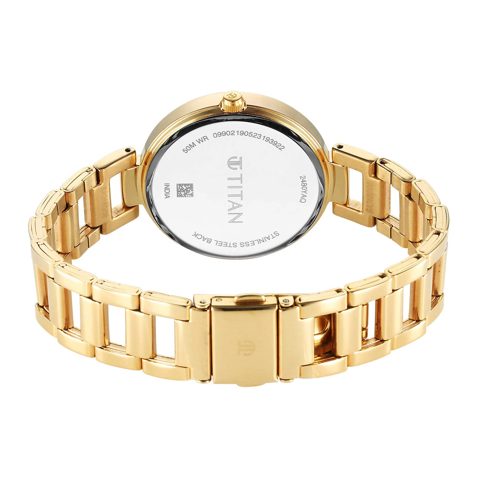 Titan Workwear Quartz Analog White Dial Golden Stainless Steel Strap Watch for Women - Image 6
