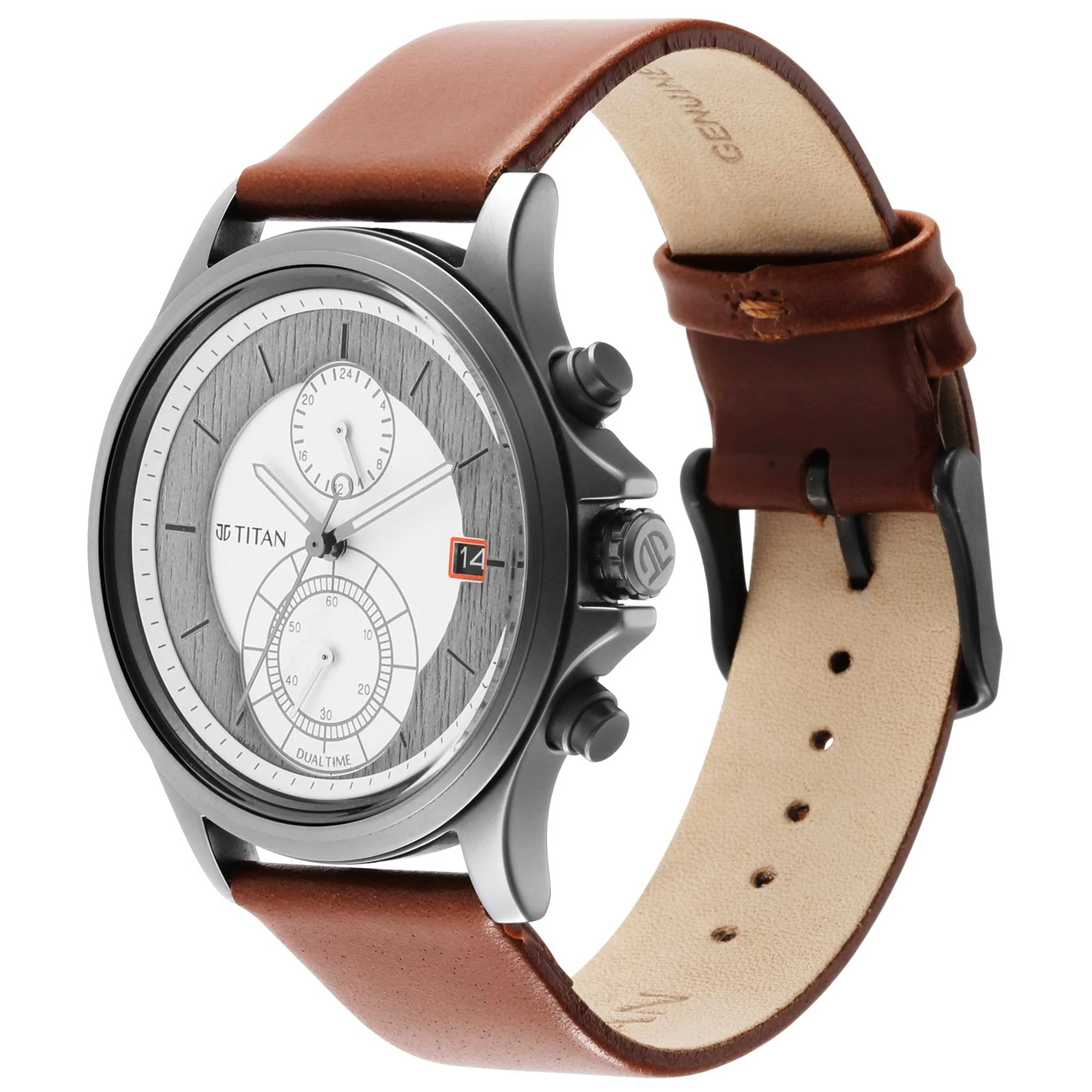 Titan Workwear Silver Dual Time Quartz Leather Strap watch for Men - Image 2