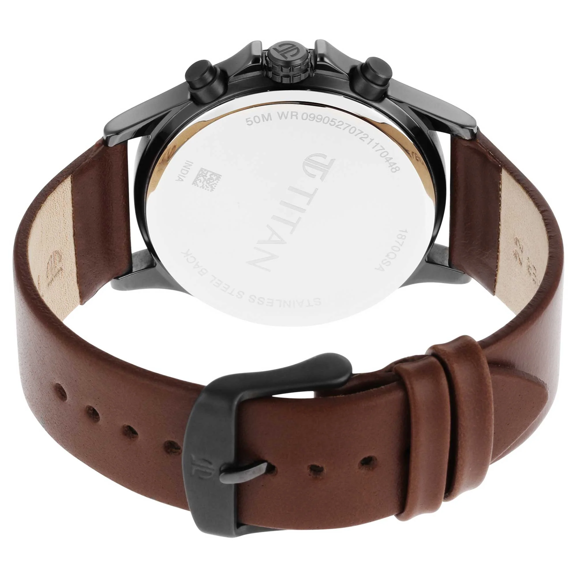 Titan Workwear Silver Dual Time Quartz Leather Strap watch for Men - Image 4