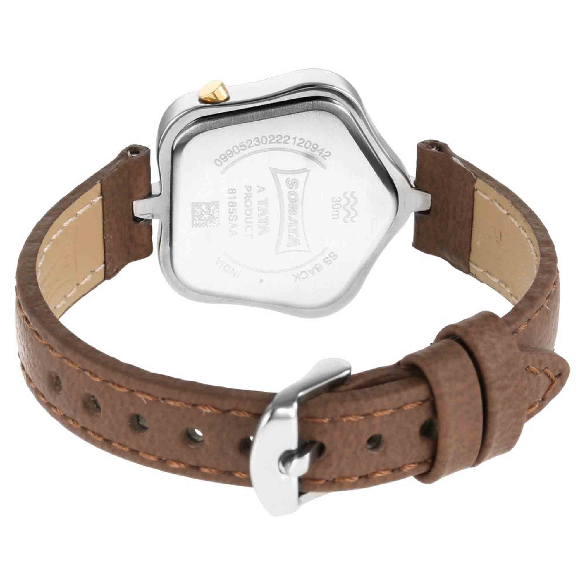 Utsav Beige Dial Beige Leather Strap Watch for Women - Image 4