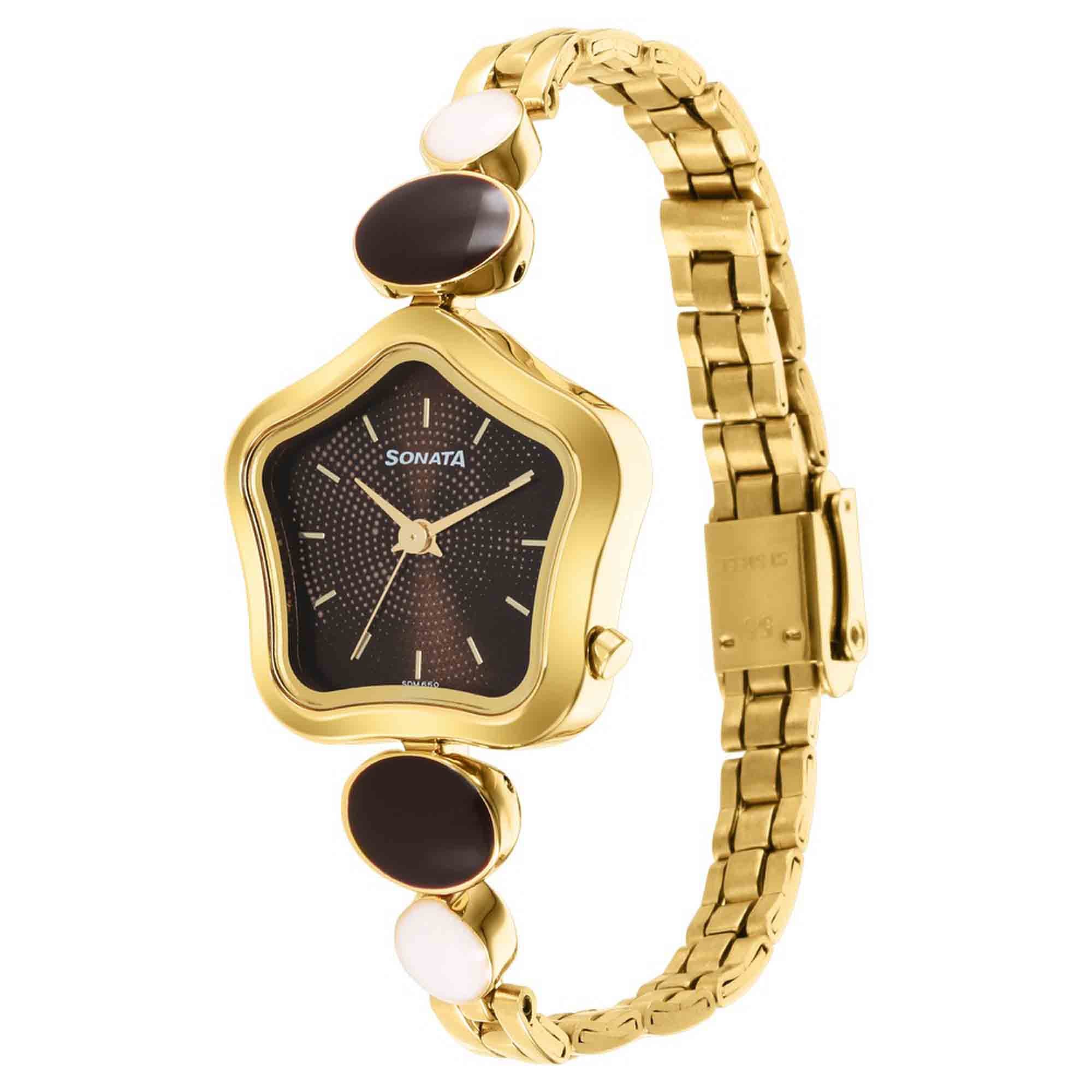 Utsav Brown Dail Yellow Bi Metal Strap Watch for Women - Image 2