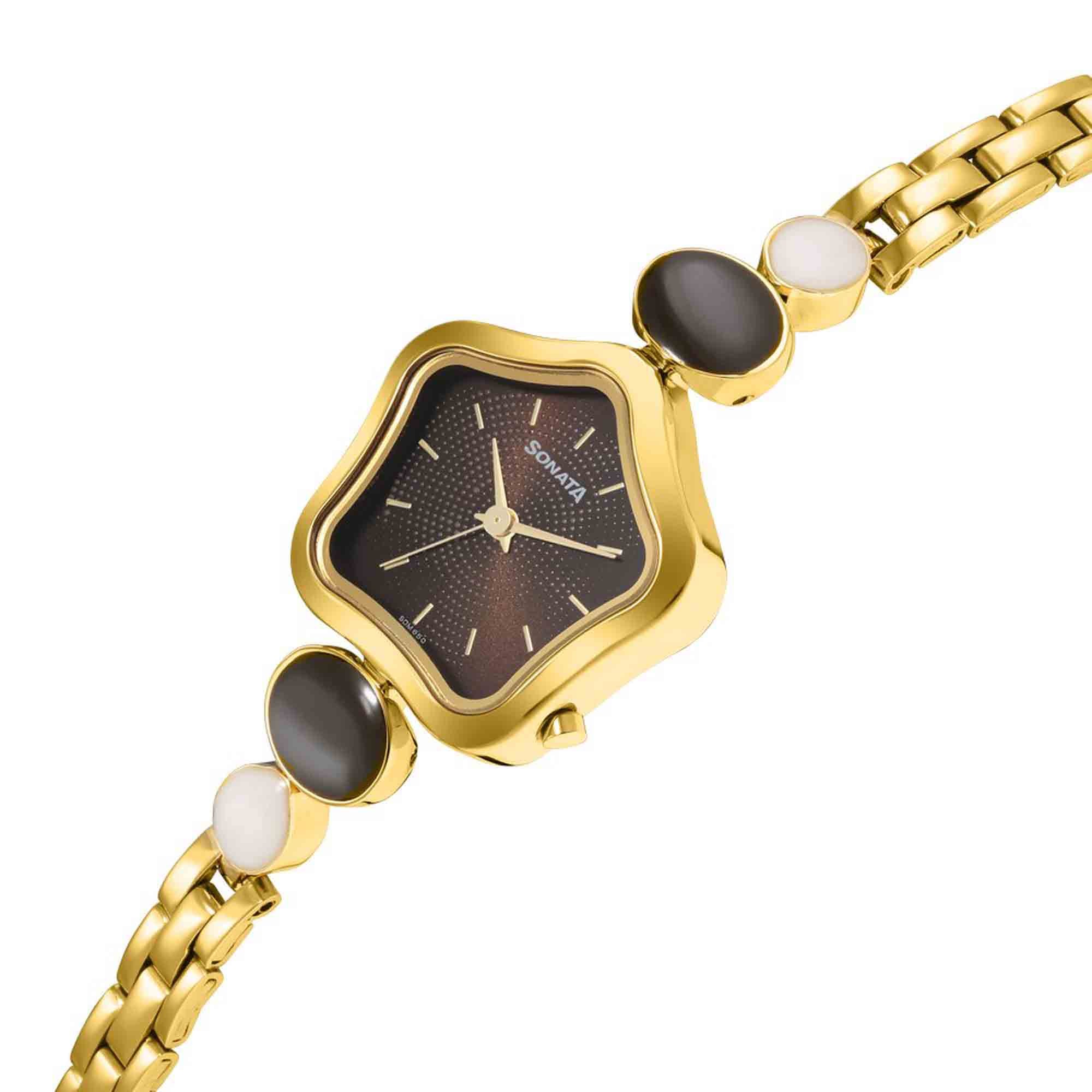 Utsav Brown Dail Yellow Bi Metal Strap Watch for Women - Image 3