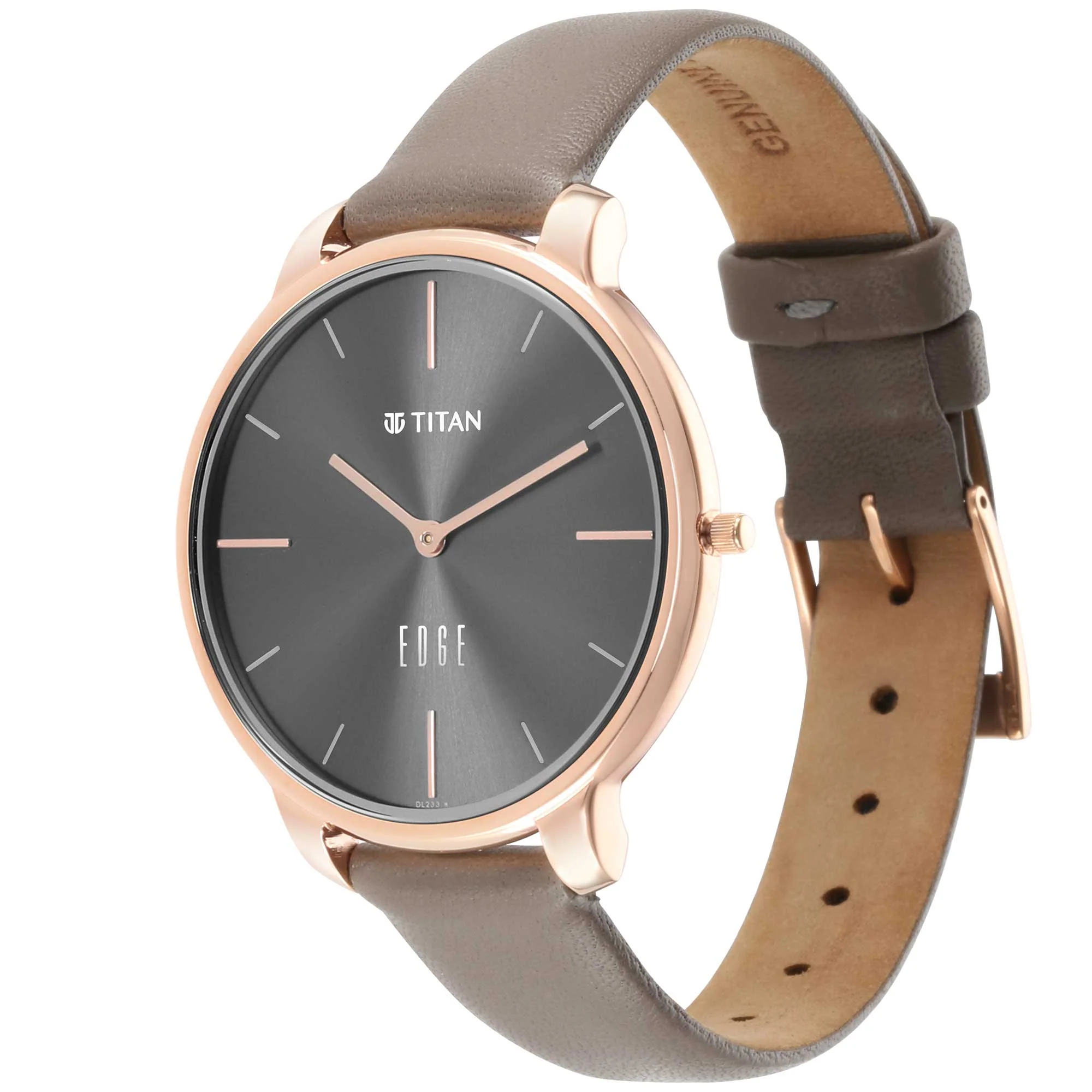 Women Edge Black Dial Black Leather Strap Watch - Image 4