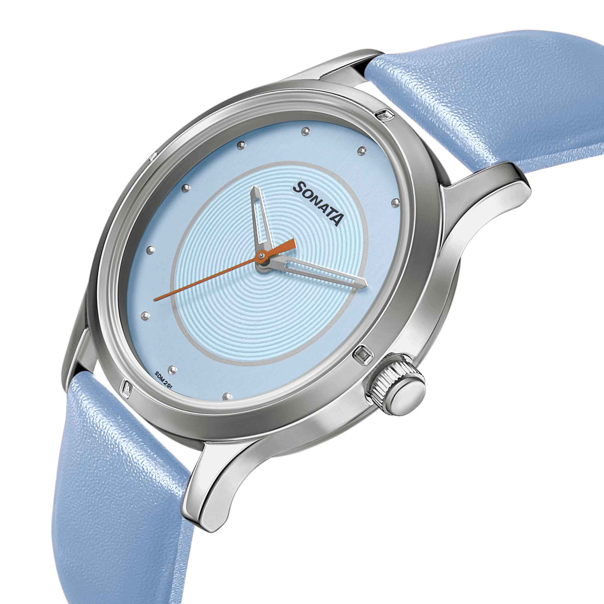 Women of Steel Blue Dial Leather Strap Watch for Women - Image 3